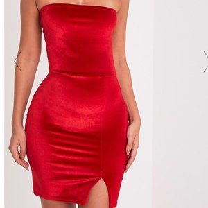 PLT strapless red velvet dress